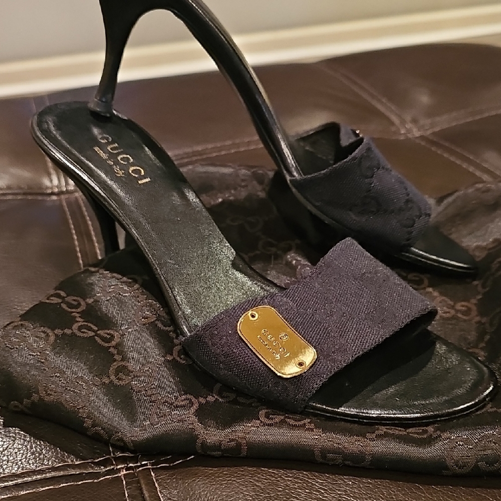 Gucci Black Heels with Gold Detail